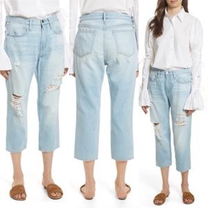 Frame Denim Le Stevie Boyfriend Mom Crop Loose Fit Light Wash High Waist Jeans